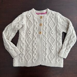Mini Boden girls Cable Knit Cream Sweater cardigan buttons beige cream knitwear